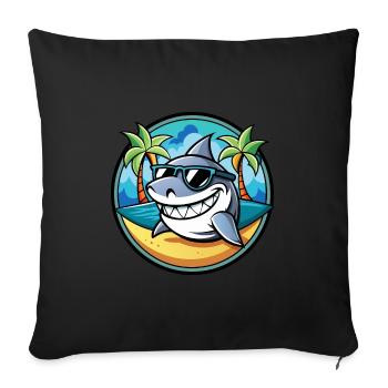 Requin Drôle Dessin Animé Plage D’été Lunettes De Soleil Cool - Housse de coussin décorative 45 x 45 cm - noir - Devant