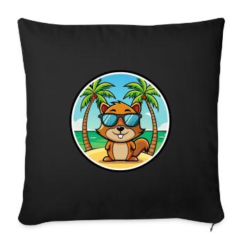 Écureuil Drôle Dessin Animé Plage Été Lunettes de soleil - Housse de coussin décorative 45 x 45 cm - noir - Devant