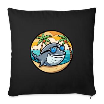 Baleine Drôle Dessin Animé Plage D’été Lunettes De Soleil Cool - Housse de coussin décorative 45 x 45 cm - noir - Devant
