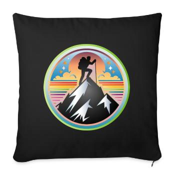 Mountains with a mountaineer on the summit - Sofa pillowcase 17,3'' x 17,3'' (45 x 45 cm) - black - Front