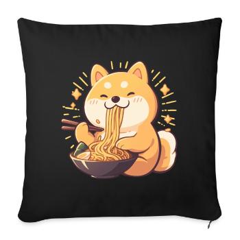 Chien qui mange des Ramens - Housse de coussin décorative 45 x 45 cm - noir - Devant