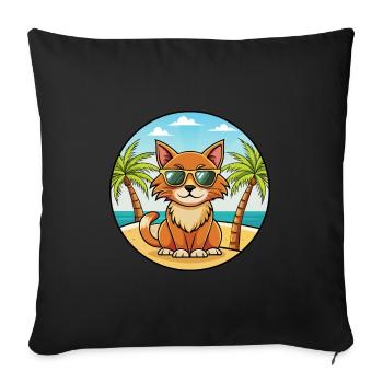 Lunettes de soleil havane brun race chat dessin animé plage - Housse de coussin décorative 45 x 45 cm - noir - Devant