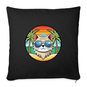 British Longhair Cat Breed Cartoon Sunglass Beach - Sofa pillowcase 17,3'' x 17,3'' (45 x 45 cm) - black - Front