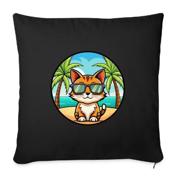 Somali Shorthair Cat Breed Cartoon Sunglass Beach - Housse de coussin décorative 45 x 45 cm - noir - Devant