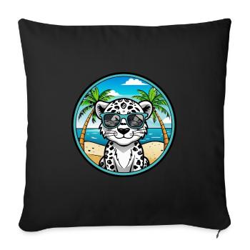 Léopard des neiges bébé chat race dessin animé lunettes de soleil plage - Housse de coussin décorative 45 x 45 cm - noir - Devant