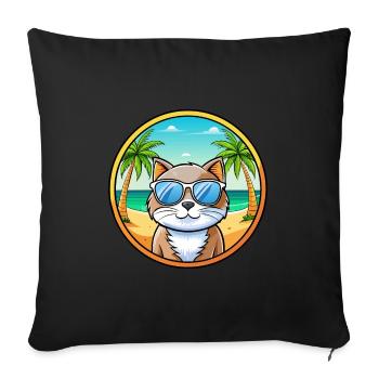 British Longhair Cat Breed Cartoon Sunglass Beach - Sofa pillowcase 17,3'' x 17,3'' (45 x 45 cm) - black - Front