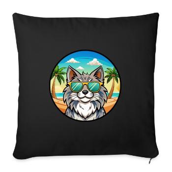 Norwegian Forest Cat Breed Cartoon Sunglass Beach - Sofa pillowcase 17,3'' x 17,3'' (45 x 45 cm) - black - Front