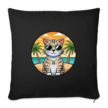 Scottish Fold Shorthair Cat Breed Cartoon Beach - Housse de coussin décorative 45 x 45 cm - noir - Devant