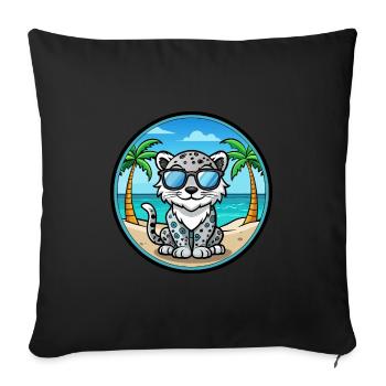 Léopard des neiges bébé chat race dessin animé lunettes de soleil plage - Housse de coussin décorative 45 x 45 cm - noir - Devant