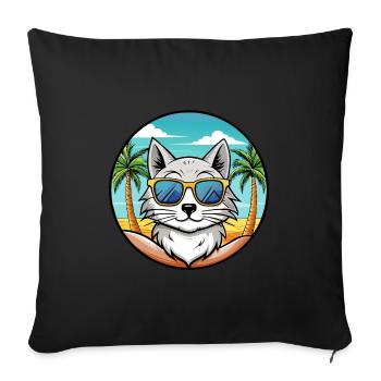 Turkish Angora Cat Breed Cartoon Sunglasses Beach - Sofa pillowcase 17,3'' x 17,3'' (45 x 45 cm) - black - Front