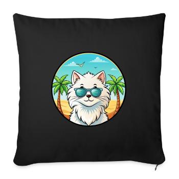 White Longhair Persian Cat Breed Cartoon Beach - Sofa pillowcase 17,3'' x 17,3'' (45 x 45 cm) - black - Front