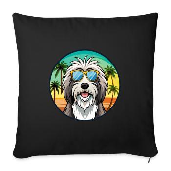 Bearded Collie Chien Race Dessin Animé Lunettes de Soleil Plage - Housse de coussin décorative 45 x 45 cm - noir - Devant
