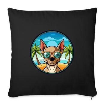 Mexicain Race Chien Sans Poils, Dessin Animé, Lunettes De Soleil, Plage - Housse de coussin décorative 45 x 45 cm - noir - Devant