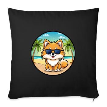 Pomeranian German Spitz Dog Breed Cartoon Beach - Sofa pillowcase 17,3'' x 17,3'' (45 x 45 cm) - black - Front