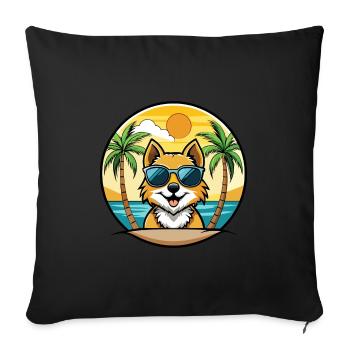 Spitz Chien Race Dessin Animé Lunettes De Soleil Plage - Housse de coussin décorative 45 x 45 cm - noir - Devant