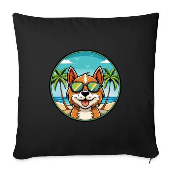 Portugiesisch Podengo Pequeno Hunderasse Cartoon Strand - Sofakissenbezug 45 x 45 cm - Schwarz - Vorne