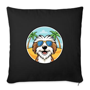 Tibetan Terrier Dog Breed Cartoon Sunglasses Beach - Sofa pillowcase 17,3'' x 17,3'' (45 x 45 cm) - black - Front