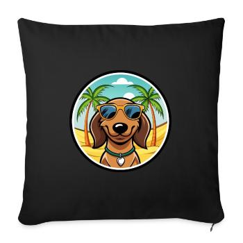 Teckel de Westphalie Race De Chien Dessin Animé Plage - Housse de coussin décorative 45 x 45 cm - noir - Devant