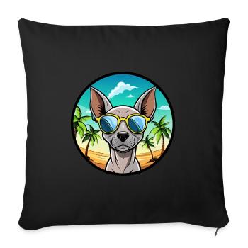 American Hairless Terrier Chien Race Dessin Animé Plage - Housse de coussin décorative 45 x 45 cm - noir - Devant
