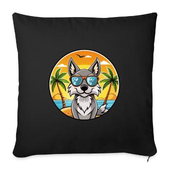 Czechoslovak Wolfdog Breed Cartoon Sunglass Beach - Sofa pillowcase 17,3'' x 17,3'' (45 x 45 cm) - black - Front