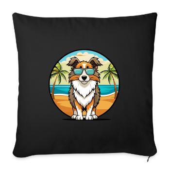 English Shepherd Dog Breed Cartoon Sunglass Beach - Sofa pillowcase 17,3'' x 17,3'' (45 x 45 cm) - black - Front