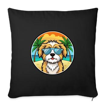 Lhasa Apso Dog Breed Cartoon Sunglasses Beach - Sofa pillowcase 17,3'' x 17,3'' (45 x 45 cm) - black - Front