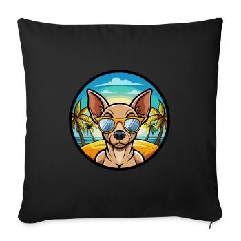 Mexicain Race Chien Sans Poils, Dessin Animé, Lunettes De Soleil, Plage - Housse de coussin décorative 45 x 45 cm - noir - Devant