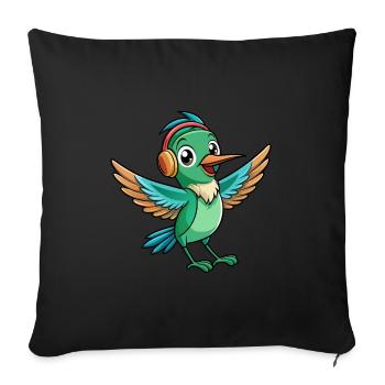 Colibri Drôle Dessin Animé Animal Casque Musique - Housse de coussin décorative 45 x 45 cm - noir - Devant