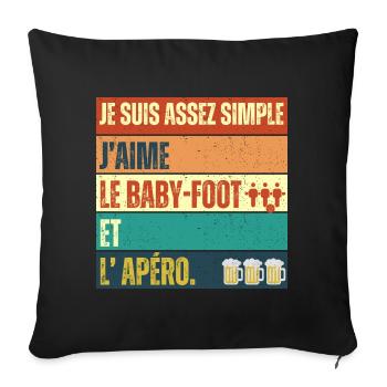 J' aime le baby-foot et l' apéro cadeau vintage - Housse de coussin décorative 45 x 45 cm - noir - Devant