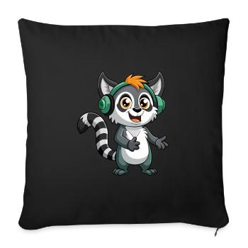 Lemur Funny Cartoon Character Headphone Music - Sofa pillowcase 17,3'' x 17,3'' (45 x 45 cm) - black - Front