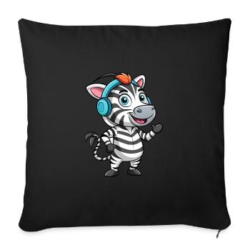 Zebra Funny Cartoon Character Headphone Music - Sofa pillowcase 17,3'' x 17,3'' (45 x 45 cm) - black - Front