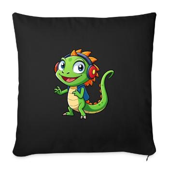 Lizard Funny Cartoon Character Headphone Music - Sofa pillowcase 17,3'' x 17,3'' (45 x 45 cm) - black - Front