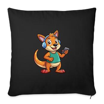 Kangaroo Funny Cartoon Character Headphone Music - Sofa pillowcase 17,3'' x 17,3'' (45 x 45 cm) - black - Front