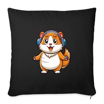Cochon d’Inde Drôle Dessin Animé Personnage Casque Musique - Housse de coussin décorative 45 x 45 cm - noir - Devant