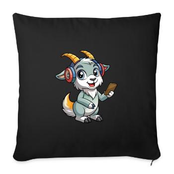 Chèvre Drôle Dessin Animé Personnage Casque Musique - Housse de coussin décorative 45 x 45 cm - noir - Devant