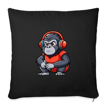 Gorille Funny Cartoon Character Musique de casque - Housse de coussin décorative 45 x 45 cm - noir - Devant
