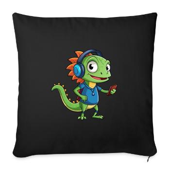Lizard Funny Cartoon Character Headphone Music - Sofa pillowcase 17,3'' x 17,3'' (45 x 45 cm) - black - Front
