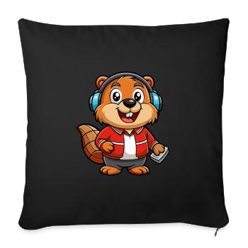 Beaver Funny Cartoon Character Headphone Music - Sofa pillowcase 17,3'' x 17,3'' (45 x 45 cm) - black - Front