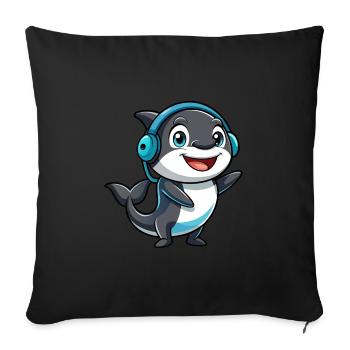 Orca Funny Cartoon Character Musique de casque - Housse de coussin décorative 45 x 45 cm - noir - Devant