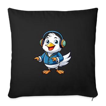 Seagull Funny Cartoon Character Headphone Music - Sofa pillowcase 17,3'' x 17,3'' (45 x 45 cm) - black - Front