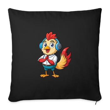 Rooster Funny Cartoon Character Headphone Music - Sofa pillowcase 17,3'' x 17,3'' (45 x 45 cm) - black - Front