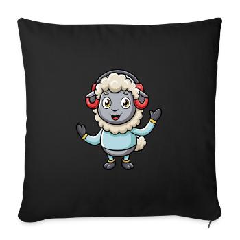 Mouton Drôle Dessin Animé Personnage Casque Musique - Housse de coussin décorative 45 x 45 cm - noir - Devant