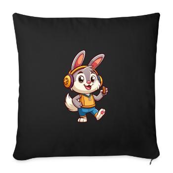 Rabbit Funny Cartoon Character Headphone Music - Sofa pillowcase 17,3'' x 17,3'' (45 x 45 cm) - black - Front