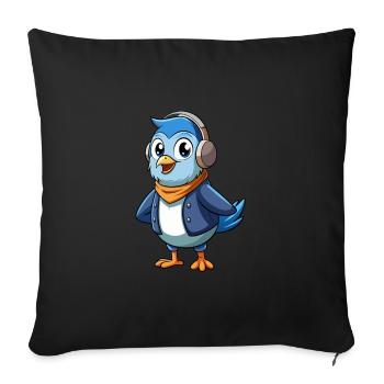 Pigeon Drôle Dessin Animé Personnage Casque Musique - Housse de coussin décorative 45 x 45 cm - noir - Devant