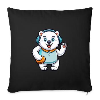 Polar Bear Funny Cartoon Character Headphone Music - Sofa pillowcase 17,3'' x 17,3'' (45 x 45 cm) - black - Front