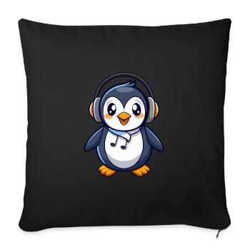 Pingouin Drôle Dessin Animé Personnage Casque Musique - Housse de coussin décorative 45 x 45 cm - noir - Devant