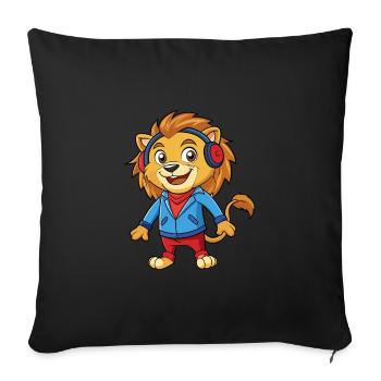 Lion Funny Cartoon Character Headphone Music - Sofa pillowcase 17,3'' x 17,3'' (45 x 45 cm) - black - Front