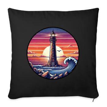 Phare Coucher De Soleil Océan Mer Romance - Housse de coussin décorative 45 x 45 cm - noir - Devant