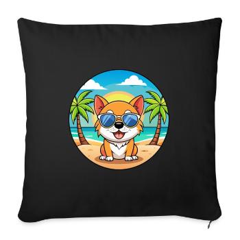 Chien Drôle Dessin Animé Plage Été Lunettes de soleil - Housse de coussin décorative 45 x 45 cm - noir - Devant
