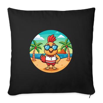 Coq Drôle Dessin Animé Plage Été Lunettes de soleil - Housse de coussin décorative 45 x 45 cm - noir - Devant